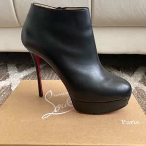 Christian Louboutin Black Lady Red Sole Zip Toe Ankle Italy Boots/Booties